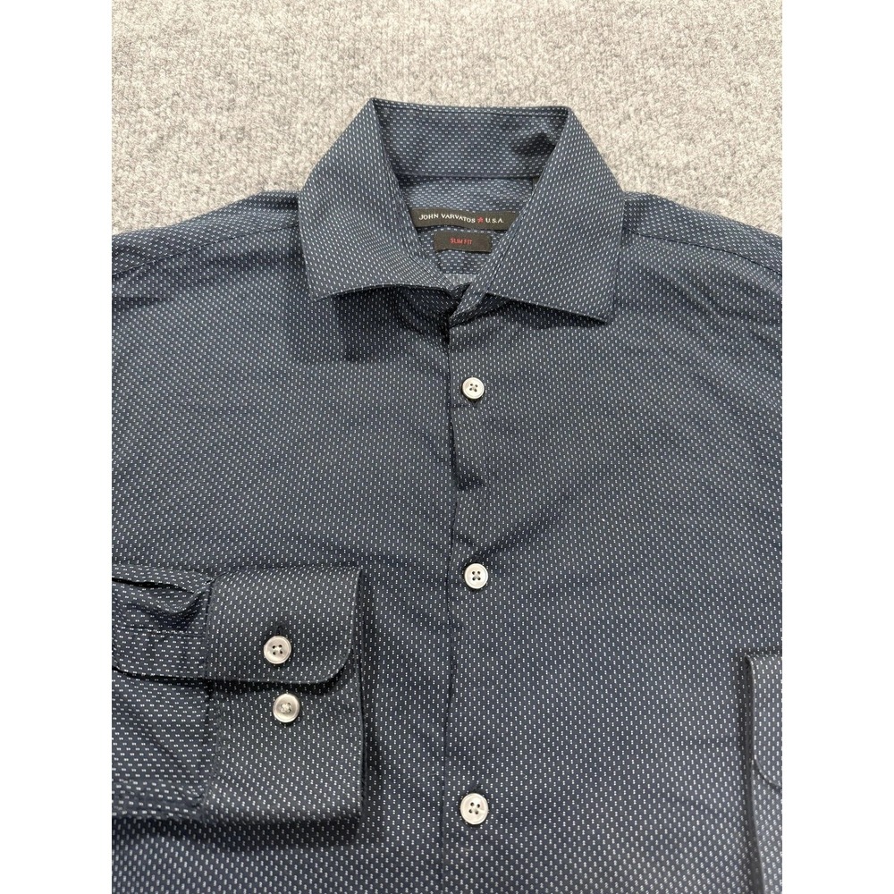 John Varvatos Shirt Mens Medium 16 Blue Polka Dot Slim Fit Long Sleeve Button Up